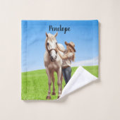 Paard Meisje Paardrijden Meadow Gepersonaliseerd Bad Handdoek (Wasdoekje)