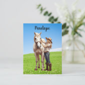 Paard Meisje Paardrijden Meadow Gepersonaliseerd Briefkaart (Staand voorkant)