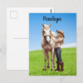 Paard Meisje Paardrijden Meadow Gepersonaliseerd Briefkaart (Voorkant / Achterkant)