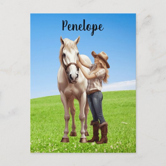 Paard Meisje Paardrijden Meadow Gepersonaliseerd Briefkaart (Voorkant)