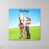 Paard Meisje Paardrijden Meadow Gepersonaliseerd Canvas Afdruk (Voorkant)