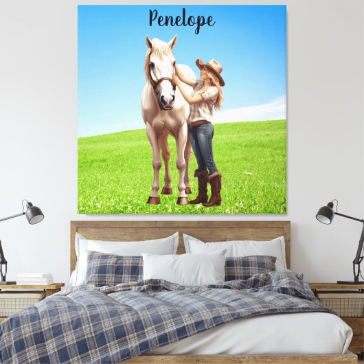 Paard Meisje Paardrijden Meadow Gepersonaliseerd Canvas Afdruk (Insitu (Slaapkamer))