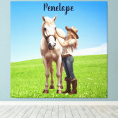 Paard Meisje Paardrijden Meadow Gepersonaliseerd Canvas Afdruk (Insitu (Houten vloer))