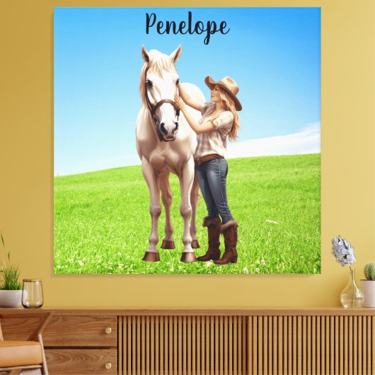 Paard Meisje Paardrijden Meadow Gepersonaliseerd Canvas Afdruk (Insitu (Woonkamer))
