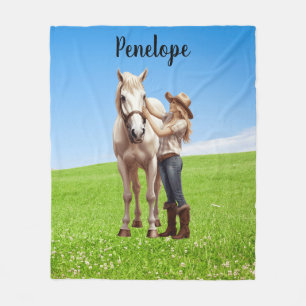 Paard Meisje Paardrijden Meadow Gepersonaliseerd Fleece Deken