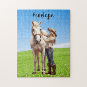 Paard Meisje Paardrijden Meadow Gepersonaliseerd Legpuzzel