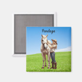 Paard Meisje Paardrijden Meadow Gepersonaliseerd Magneet (Voorkant / Achterkant)
