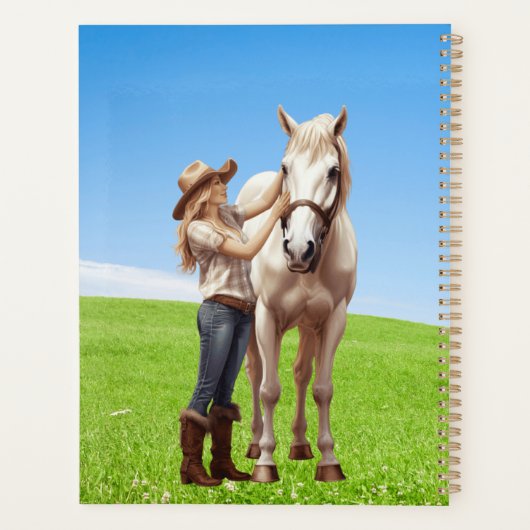 Paard Meisje Paardrijden Meadow Gepersonaliseerd Planner (Achterkant)