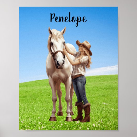 Paard Meisje Paardrijden Meadow Gepersonaliseerd Poster (Voorkant)