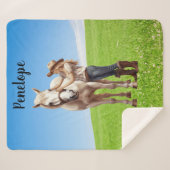 Paard Meisje Paardrijden Meadow Gepersonaliseerd Sherpa Deken (Voorkant (horizontaal))