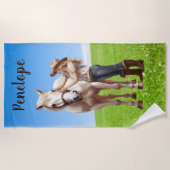 Paard Meisje Paardrijden Meadow Gepersonaliseerd Strandlaken (Voorkant)