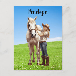 Paard meisje paardrijden weide gepersonaliseerd briefkaart