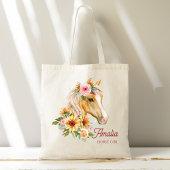 Paard meisje Palomino paard met zonnebloemen op ma Tote Bag