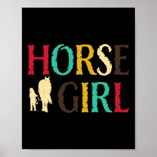 Paard Meisje - Schattige Kleurrijke Retro Paardrij Poster