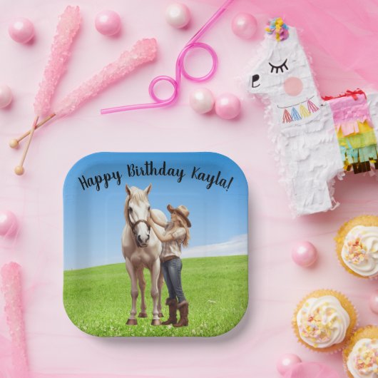 Paard Meisje Verjaardag Viering Speciaal Bericht Papieren Bordje (Feest)