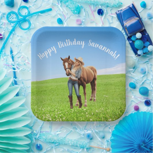 Paard Meisje Verjaardag Viering Speciaal Bericht Papieren Bordje (Feest)