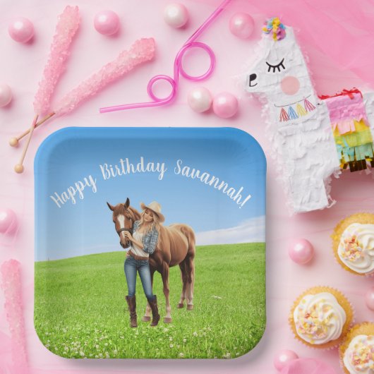 Paard Meisje Verjaardag Viering Speciaal Bericht Papieren Bordje (Feest)