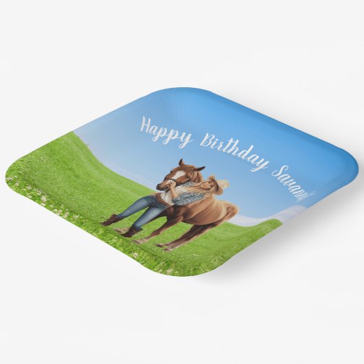 Paard Meisje Verjaardag Viering Speciaal Bericht Papieren Bordje (Gebogen)