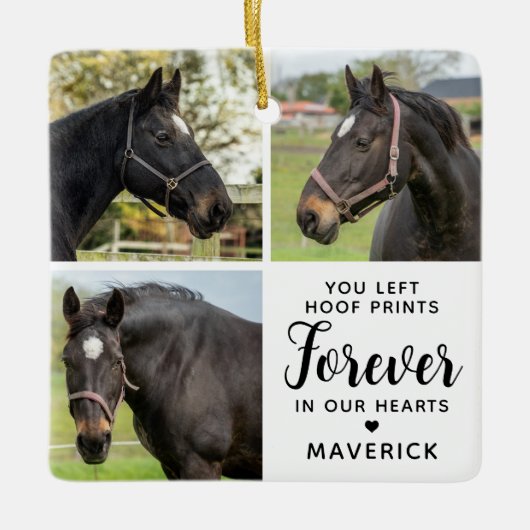 Paard Memorial Gepersonaliseerde 3 Pet Photo Colla Keramisch Ornament (Voorkant)