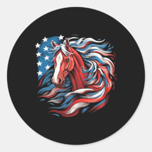 Paard met Amerikaanse vlag Paardrijden Paardrijden Ronde Sticker