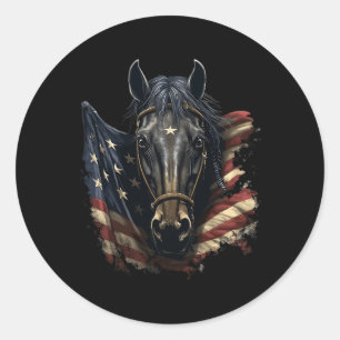 Paard met Amerikaanse vlag paardrijden ruitersport Ronde Sticker