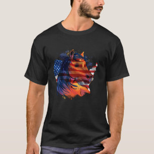 Paard met Amerikaanse vlag silhouet paardrijden T-shirt