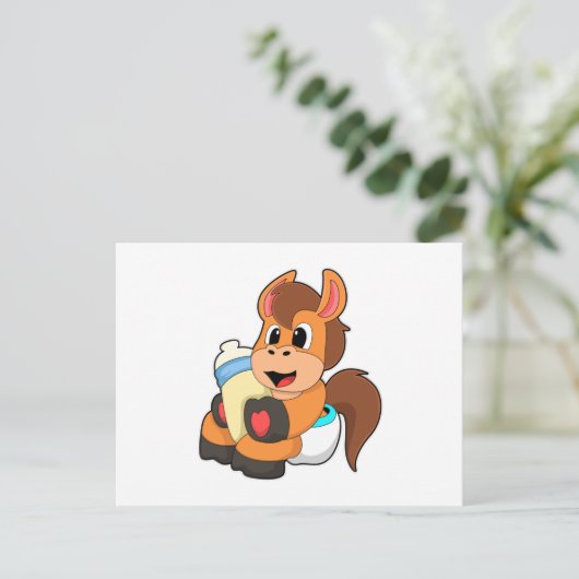 Paard met babyfles briefkaart (Staand voorkant)