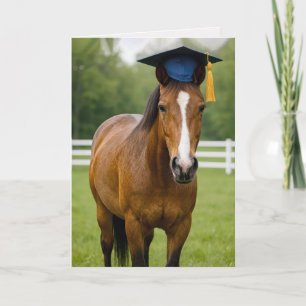 Paard met blauwe afstudeerhoed kaart