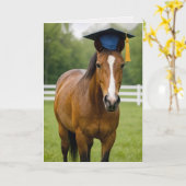 Paard met blauwe afstudeerhoed kaart (Gele Bloem)