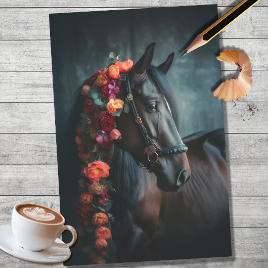 Paard met bloemdecoraties 3 Decoupage papier
