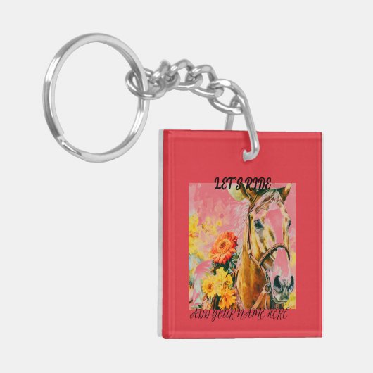  paard met cowboy pet sleutelhanger (Voorkant Links)