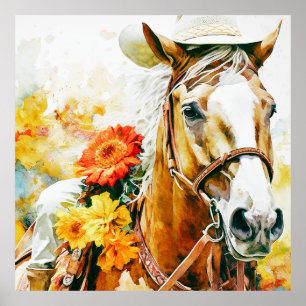 paard met cowgirl pet poster
