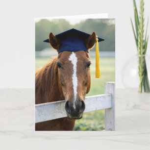 Paard met een afstudeerhoed kaart