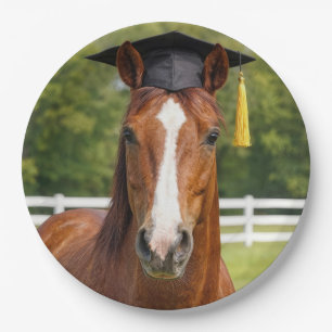 Paard met een afstudeerhoed papieren bordje