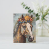 Paard met een bloemenkroon Briefkaart (Staand voorkant)