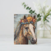 Paard met een bloemkroon briefkaart (Staand voorkant)