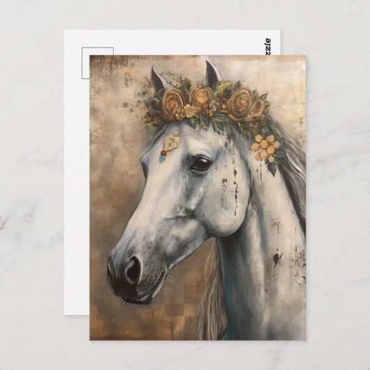 Paard met een bloemkroon briefkaart (Voorkant / Achterkant)