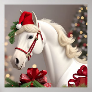 Paard met een feestelijke kerstmuts poster