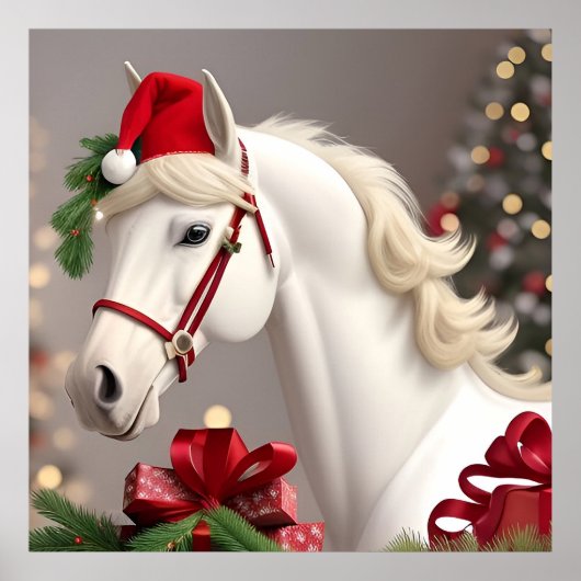 Paard met een feestelijke kerstmuts poster (Voorkant)