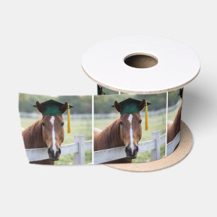 Paard met een groene afstudeerhoed satijnen lint