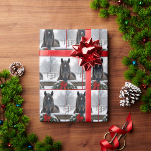 Paard met een kerstkrans cadeaupapier
