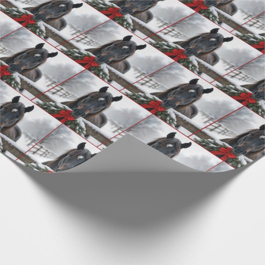 Paard met een kerstkrans cadeaupapier (Hoek)