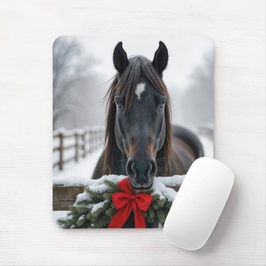 Paard met een kerstkrans muismat (Met muis)