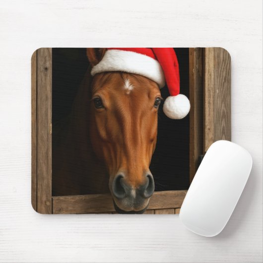 Paard met een kerstmuts muismat (Met muis)