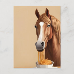 Paard met een kom spaghetti briefkaart