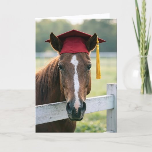 Paard met een rode afstudeerhoed kaart (Voorkant)