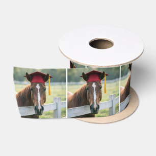 Paard met een rode afstudeerhoed satijnen lint