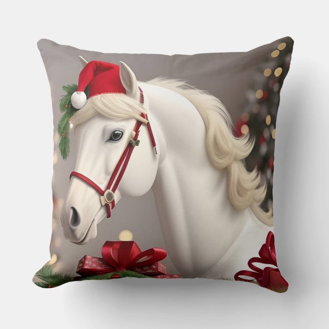 Paard met feestelijke kerstmuts kussen (Voorkant)
