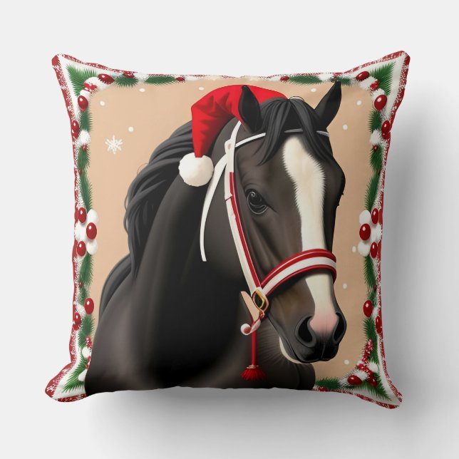 Paard met feestelijke kerstmuts met Kerstmis Kussen (Voorkant)