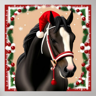 Paard met feestelijke kerstmuts met Kerstmis Poster